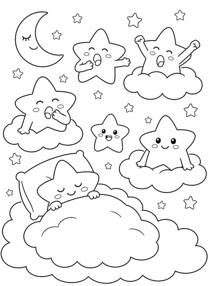 Colouring page preview: Even Stars Can Rest — Sleepy Little Stars
