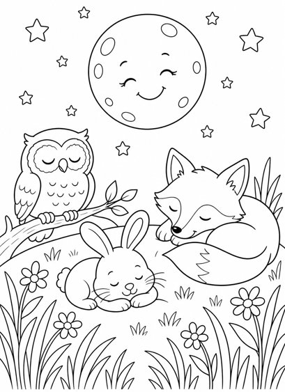 Colouring page preview: Even Stars Can Rest — Goodnight Friends