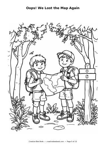Colouring page preview: Oops! We Lost the Map Again