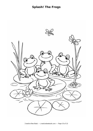 Colouring page preview: Splash! The Frogs