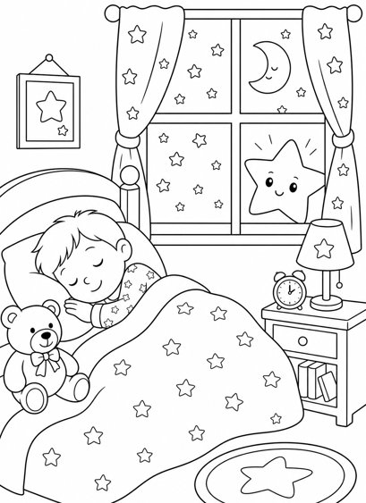 Colouring page preview: Even Stars Can Rest — Goodnight at the Window